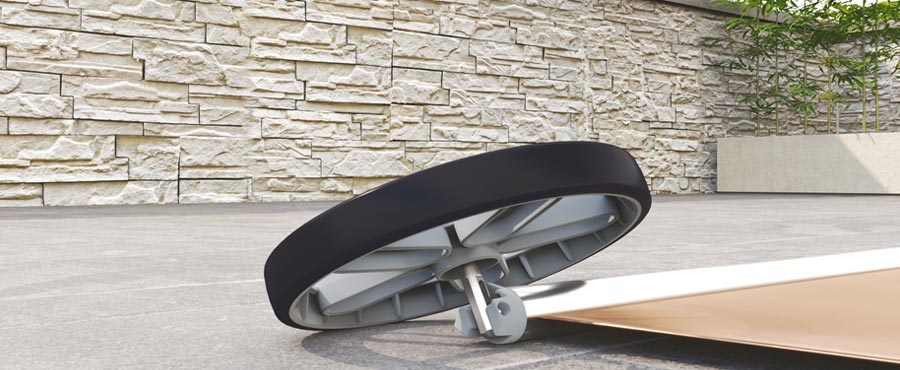 Enrouleur dérouleur de bâche à barres iScoot 780R APF : système breveté Tilt avec roues qui pivotent