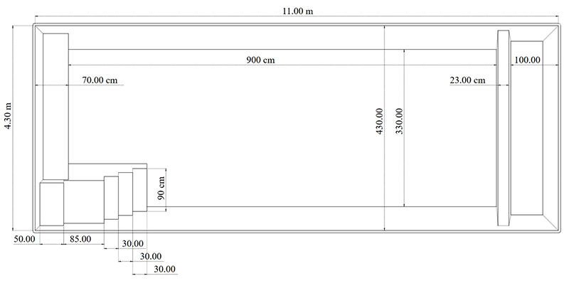 Mesures de la piscine coque vinylester Moorea 11 x 4,20 m