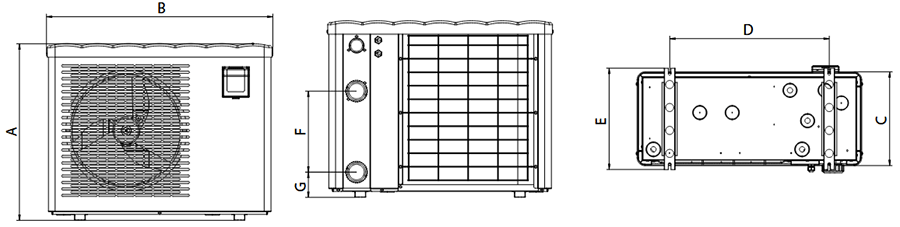 Dimensions de la pompe à chaleur connectée Astralpool Eco Elyo Full inverter